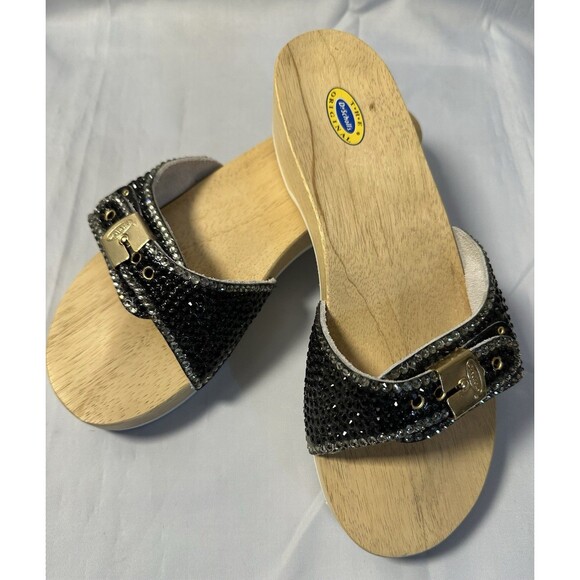Dr . Scholls The Original Wooden Exercise Clog Sandals Custom Crystal Bling 10M - Picture 7 of 10